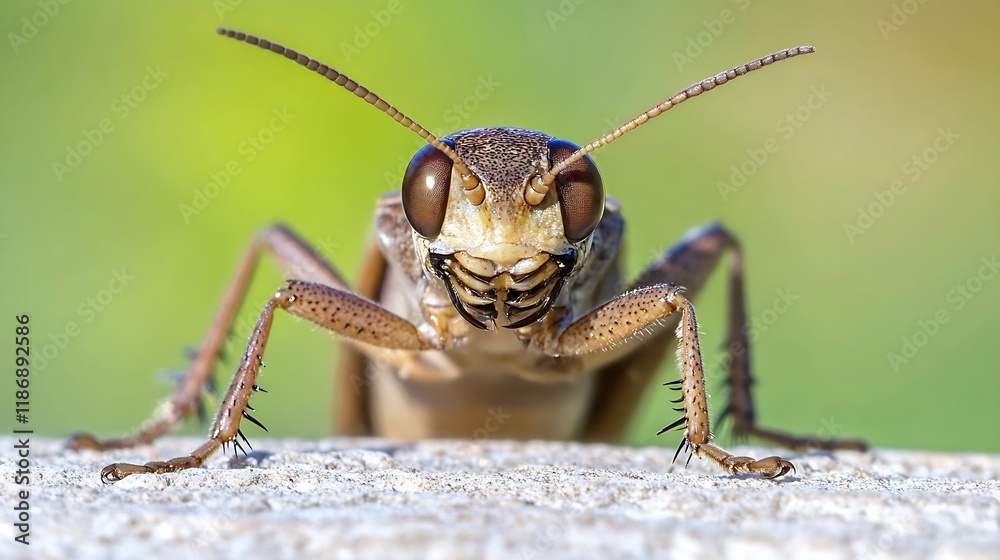Poster Detailed Front View of Mantis on Light Surface With Colorful Background : Generative AI