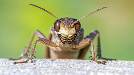 Fototapeta premium Detailed Front View of Mantis on Light Surface With Colorful Background : Generative AI