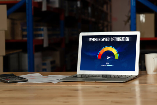 Computer software evaluating website loading speed. Concept of improving website loading speed snugly.