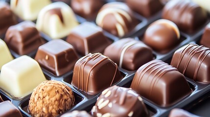 Fototapeta premium Assorted Gourmet Chocolates in an Elegant Box Ready for Gift Giving : Generative AI