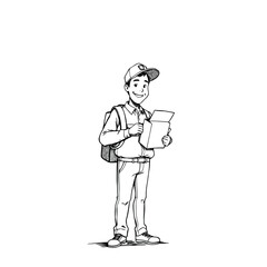 A smiling young delivery man Cartoon Vector Illustration isolated on a white background