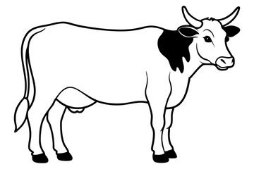 cattle silhouette line art vector illustration with a white background