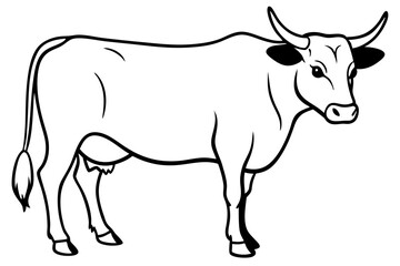 cattle silhouette line art vector illustration with a white background