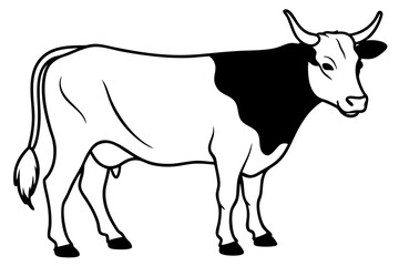cattle silhouette line art vector illustration with a white background