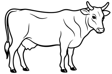 cattle silhouette line art vector illustration with a white background