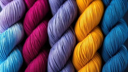 Vibrant skeins of yarn arranged in a visually pleasing display showcasing rich colors and textures for crafting enthusiasts