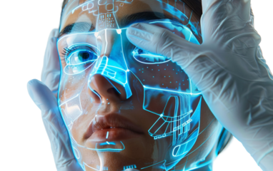 A Person Undergoing a Futuristic Medical Procedure in a High-Tech Environment Isolated on Transparent Background PNG