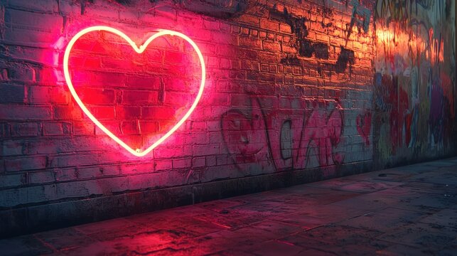 Neon heart sign modern romantic vibes for valentines advertising