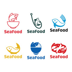 Set of Seafood, fish restaurant logo design illustration