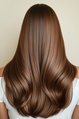 Naklejka premium Long, shiny brown hair with flowing waves and healthy texture against a neutral background