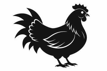 chicken silhouette line art vector illustration with a white background