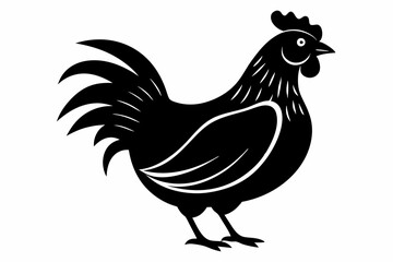 chicken silhouette line art vector illustration with a white background