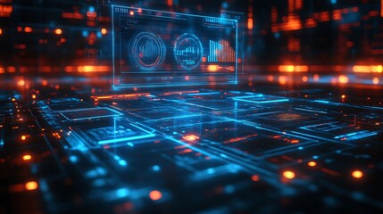 Futuristic Digital Interface Showing Data Analytics