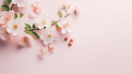 Top view spring flowers background, mother day background, blank space