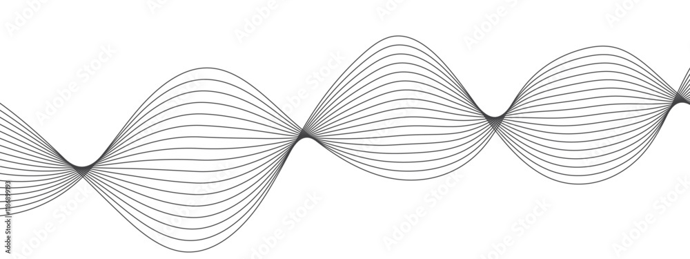 Poster Elegant Abstract Waveform Design. Minimalist Linear Pattern with Flowing Curves. Curved line vector element stripes. Technology curved lines. Digital frequency track equalizer.