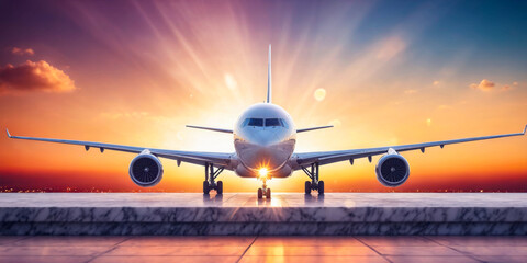 Airplane at Sunset on the Runway