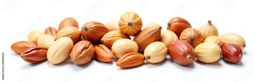 Poster A Selection Of Various Mixed Nuts Isolated Against A Plain White Background To Showcase Their Texture And Composition Clearly. 00002