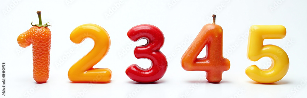 Poster a selection of fresh fruits and numbers are isolated against a clean white background for visual cla