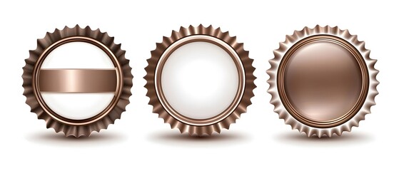 Three gold colored circular buttons with white borders