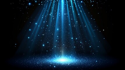 Abstract scene elegant blue light lines on dark background with lighting effect and sparkle. Vector illustration.