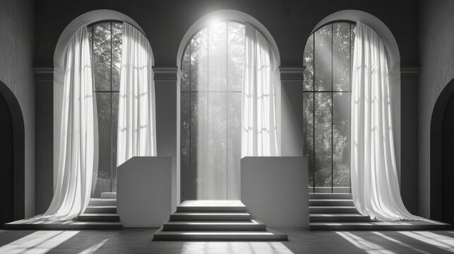 Isolated podium with a sleek, modern design, standing on a white background, ideal for presentations or award ceremonies, emphasizing simplicity and professionalism.