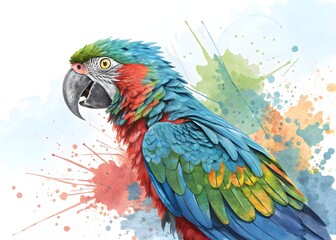 Obraz premium Colorful Macaw Parrot Watercolor Painting Tropical Bird Art