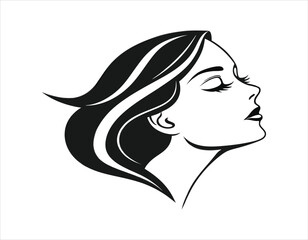 elegant woman's profile with flowing hair illustration
