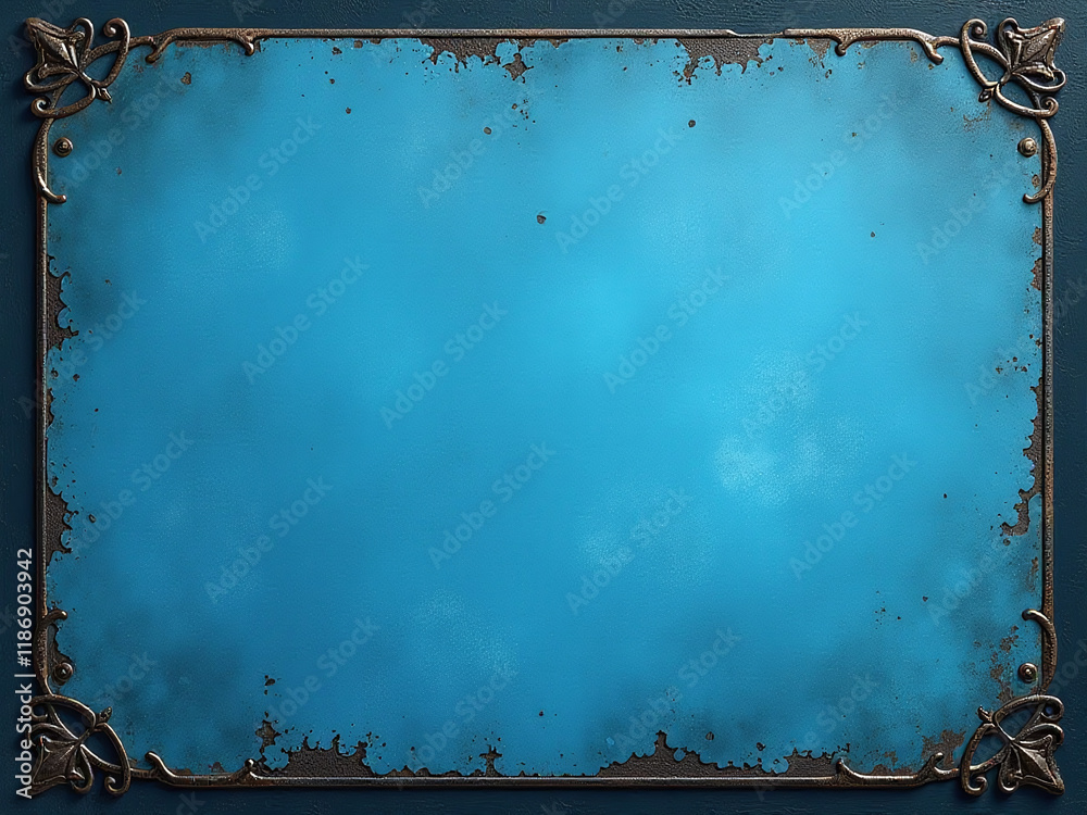 Poster a rustic blue wall background features a darker black grungy border and a vintage texture design ban