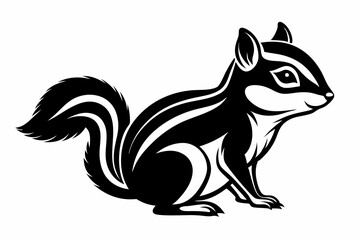 chipmunk silhouette line art vector illustration with a white background