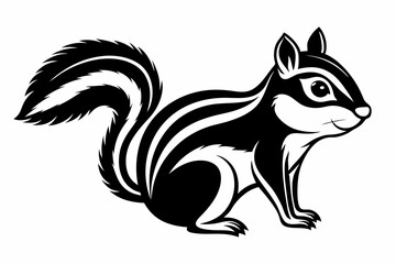 chipmunk silhouette line art vector illustration with a white background