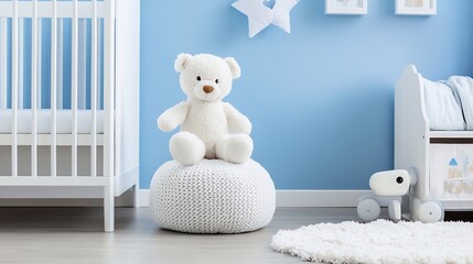Cozy Babys Room Interior with Adorable Teddy Bear and Modern Nursery Decor : Generative AI