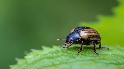 Naklejka premium Macro Photography of Beetle on Leaf in Natural Habitat During Daylight : Generative AI