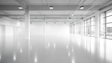 Fototapeta premium Spacious modern industrial office space with large windows and bright lighting : Generative AI