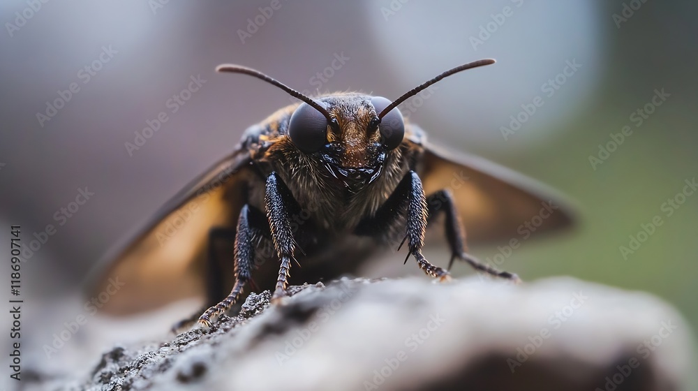 Poster closeup of a carpenter bee on a rock in natural habitat : generative ai