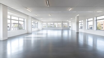 Fototapeta premium Spacious and Bright Empty Office with Large Windows for Modern Business Settings : Generative AI