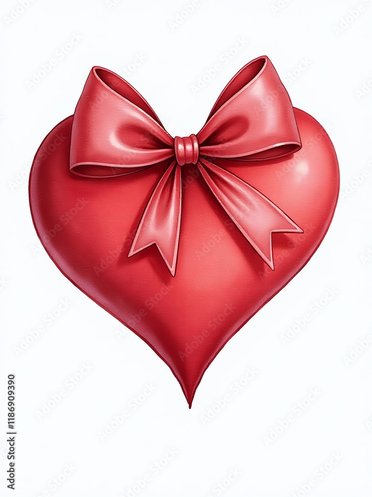 Poster a red heart with a bow is isolated on a white background in watercolor style as a png file. 00003