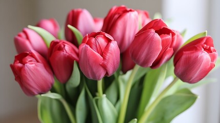 Fototapeta premium Vibrant Red Tulips in Bloom Capturing the Essence of Springtime Beauty : Generative AI