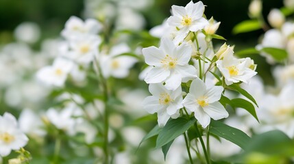 Obraz premium Blooming White Jasmine Flowers in a Lush Green Garden : Generative AI