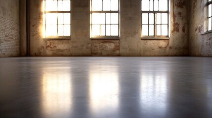 Fototapeta premium Spacious Industrial Loft with Sunlit Windows in Rustic Urban Setting : Generative AI