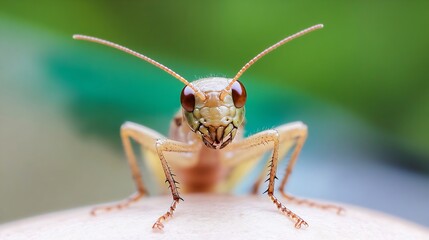 Fototapeta premium Macro Closeup of a Grasshopper on Wood with Crisp Detail and Vibrant Colors : Generative AI