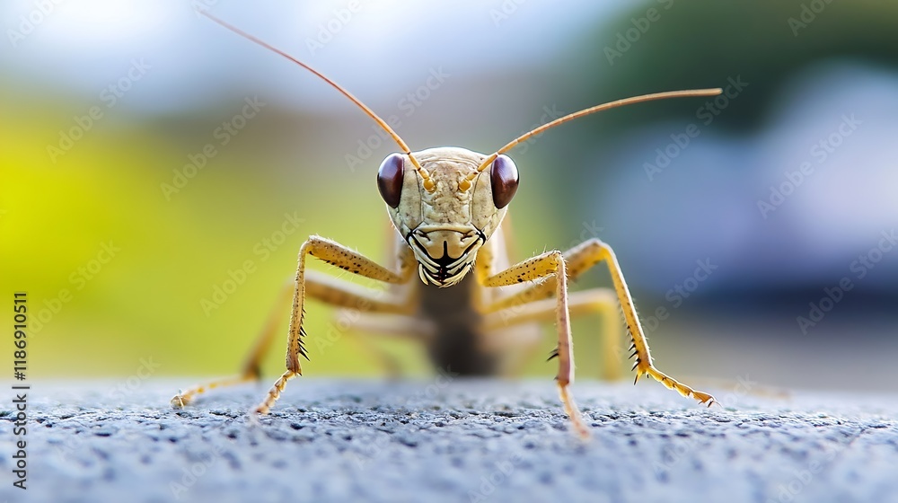Aufkleber Macro Shot of a Curious Grasshopper CloseUp Showing Detailed Features in a Natural Setting : Generative AI