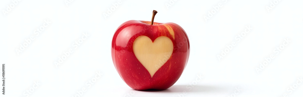 Poster A Red Apple With An Engraved Heart Is Isolated On A White Background And Has A Transparent Png Image Behind It. 00001