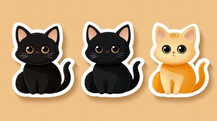Obraz premium Adorable cartoon kittens in black and orange. Perfect for stickers or pet-themed designs!