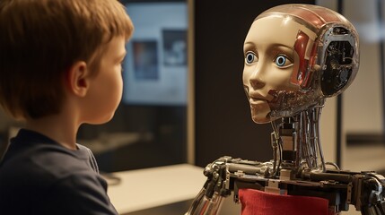 Interactive robot providing real-time translation services during a multilingual team discussion.