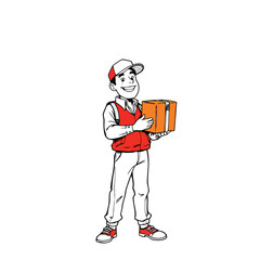 A smiling young delivery man Cartoon Vector Illustration isolated on a white background