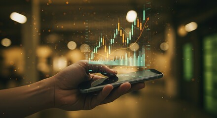 Advanced digital trading application on mobile device with vibrant financial charts and performance tracking in contemporary trading environment