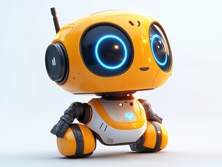 A cute, futuristic robot with large blue eyes, designed for interaction and companionship.