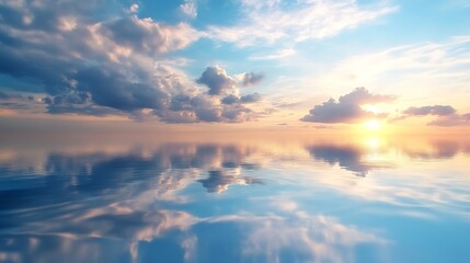 Dramatic Sky and Clouds Reflected in Tranquil Water Creating Serene and Peaceful Landscape : Generative AI