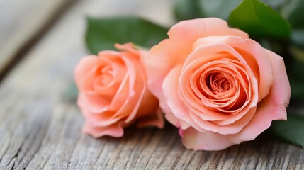 Delicate Pink Roses on Rustic Wooden Surface for Romantic Aesthetic : Generative AI
