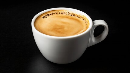 White ceramic cup filled with frothy espresso on black background : Generative AI